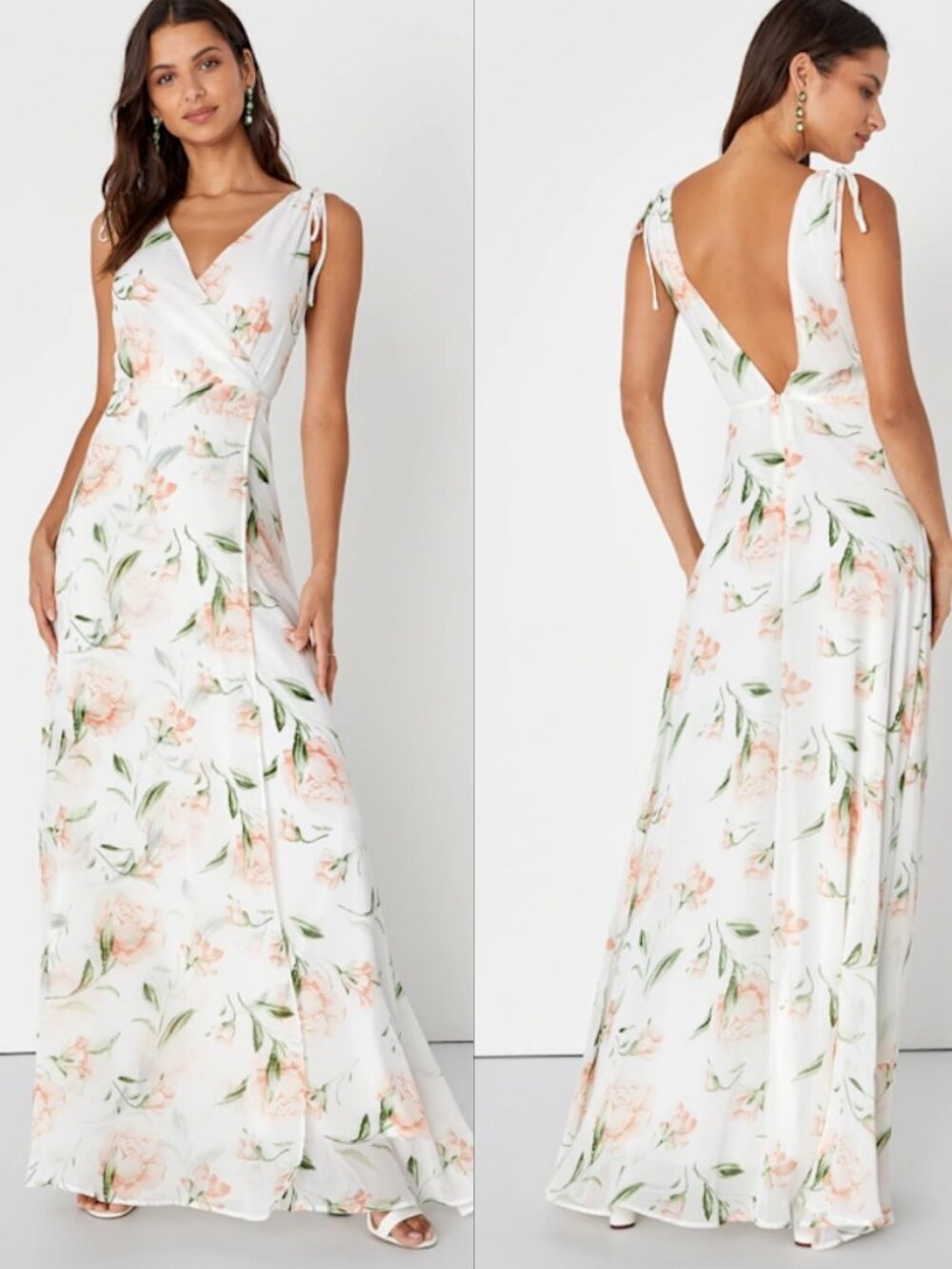 Lulus Romantic Possibilities White Floral Print Maxi Dress Women XL NWT